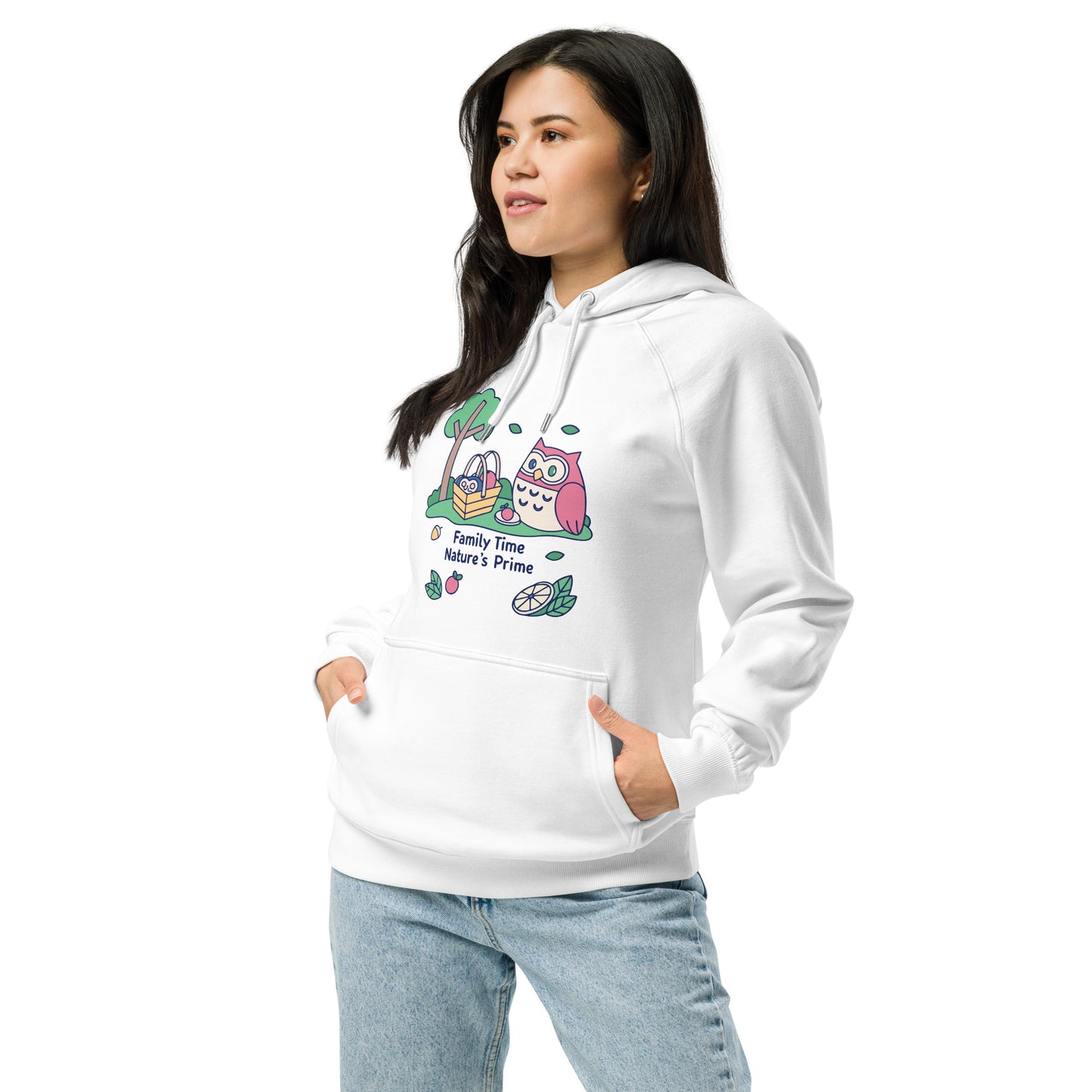 Unisex Eco Raglan Hoodie – OwlWing Sustainable Fashion for Family Day Comfort White Dudeily