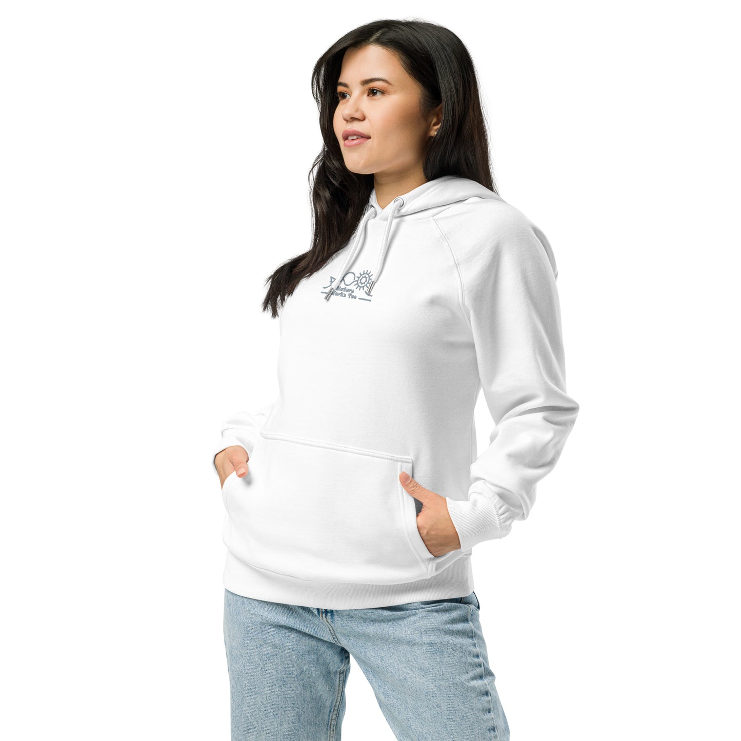 Unisex Eco Raglan Hoodie: Nature Works Too | Owl Embroidered Sustainable Fashion Dudeily