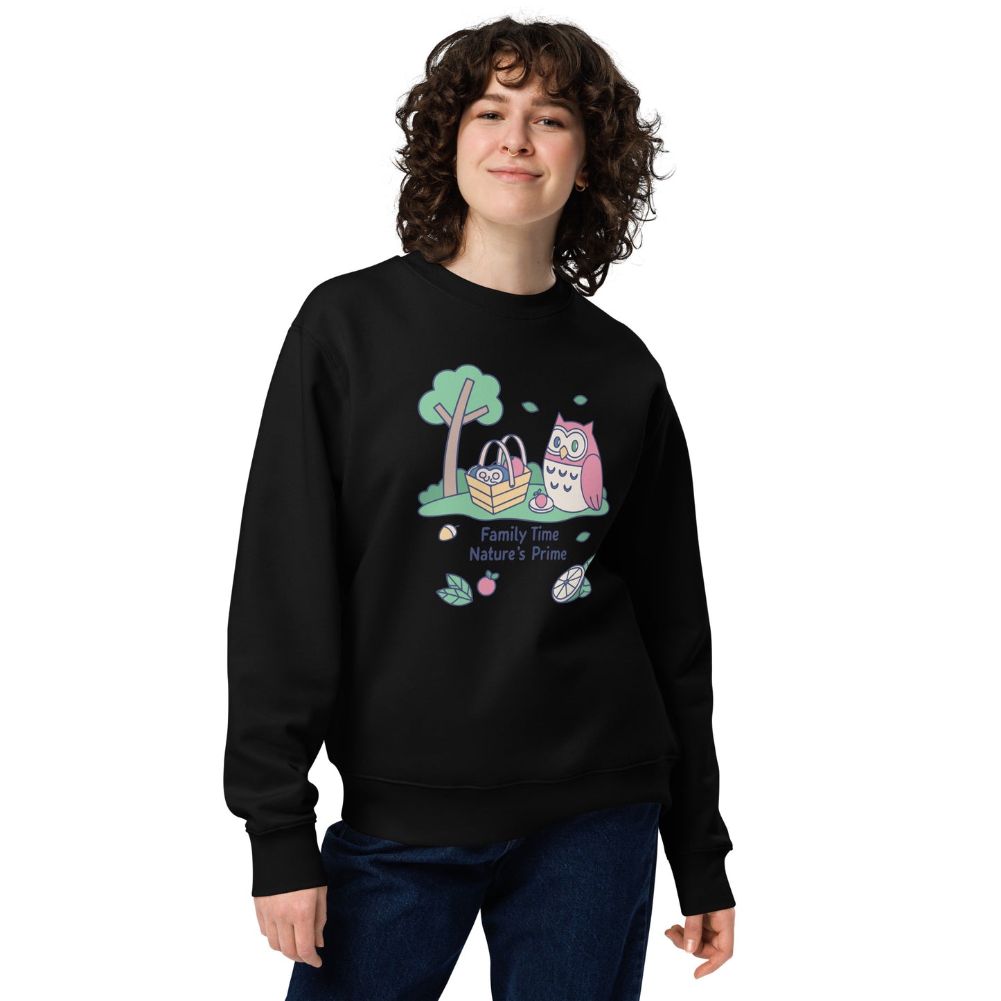 Unisex Eco Sweatshirt – OwlPure Sustainable Fashion for Family Day Comfort Black Dudeily