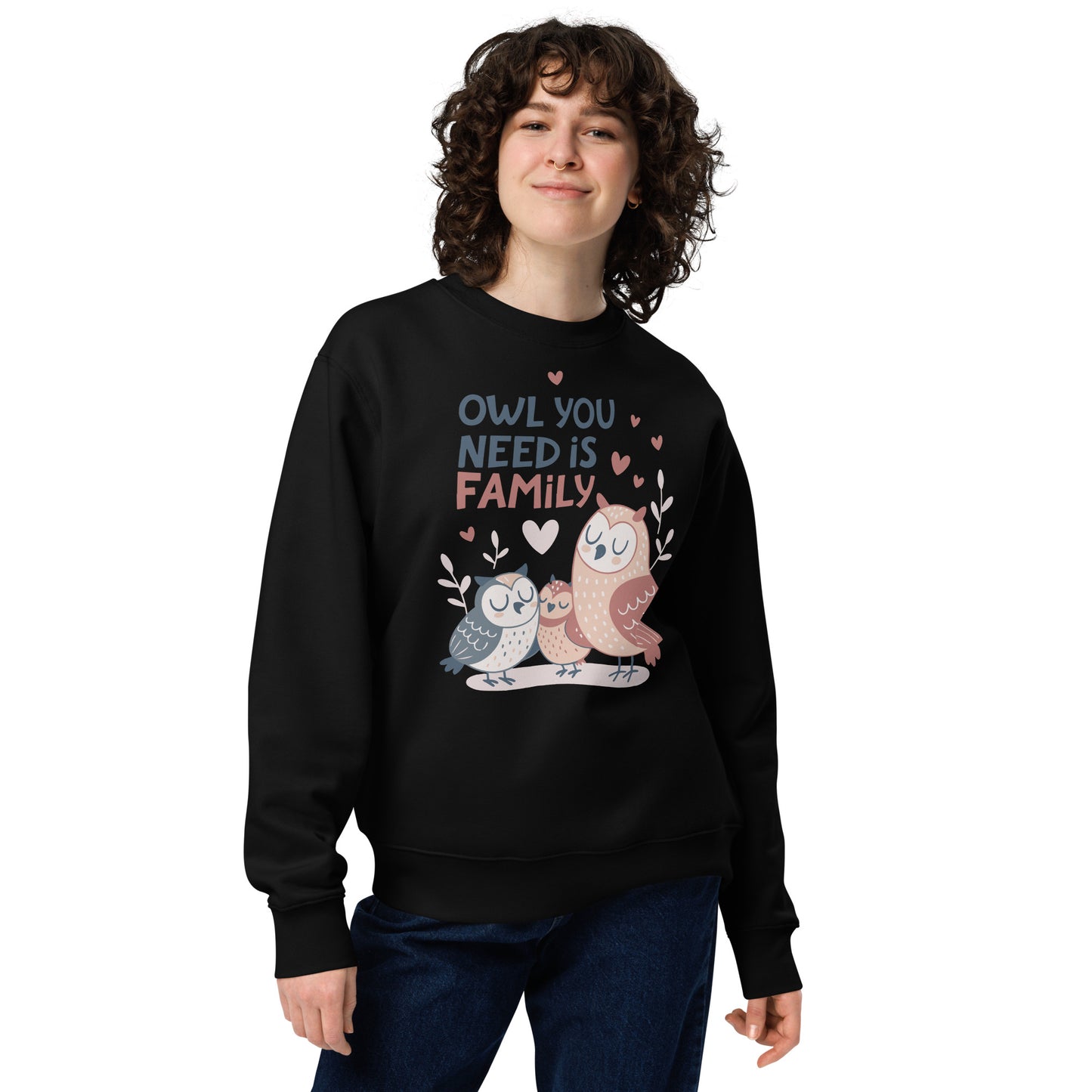 Unisex Eco Sweatshirt – OwlPure Sustainable Fashion for Family Day Comfort Black Dudeily