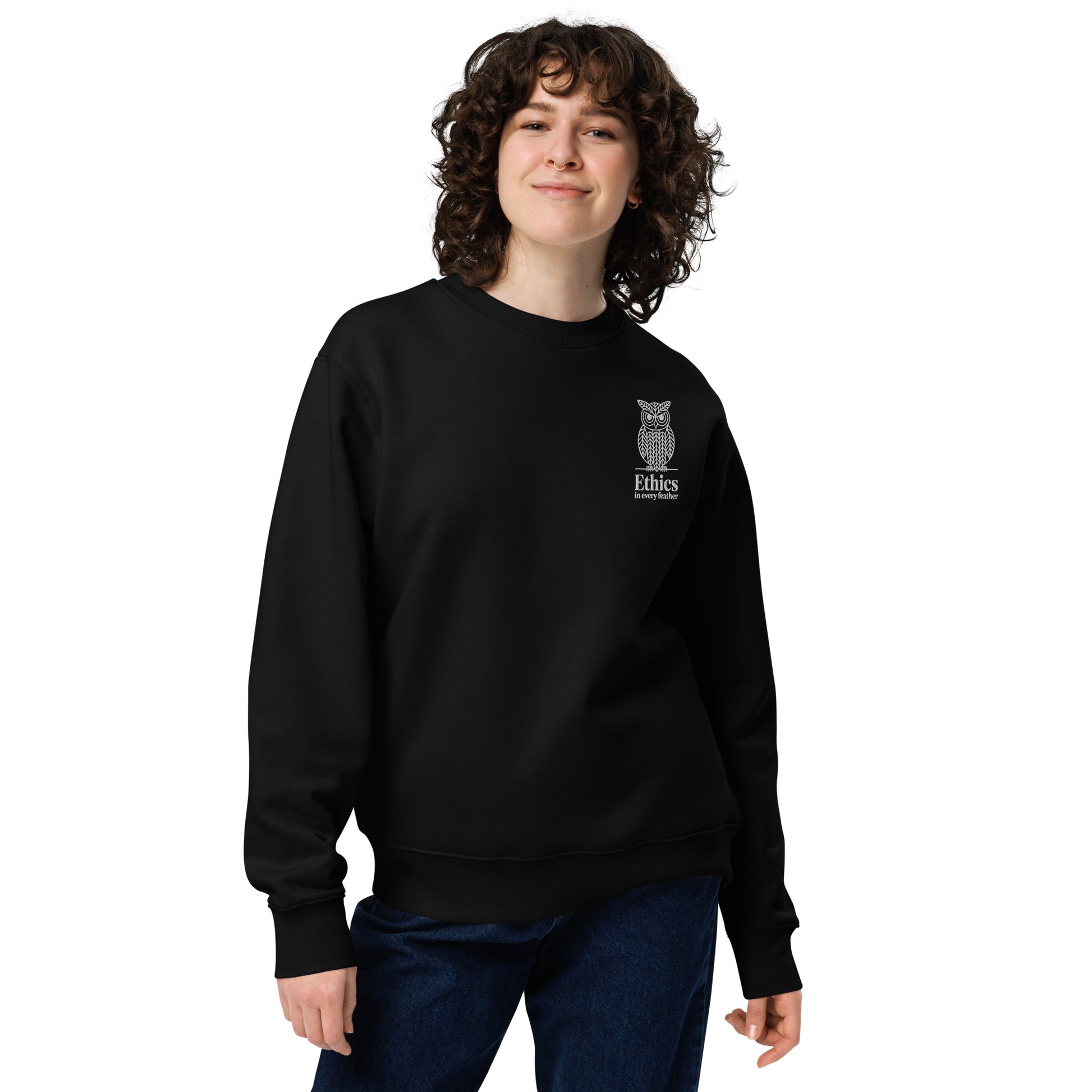 Owl Unisex Eco Sweatshirt – "Ethics in Every Feather" | Sustainable Fashion USA Black Dudeily