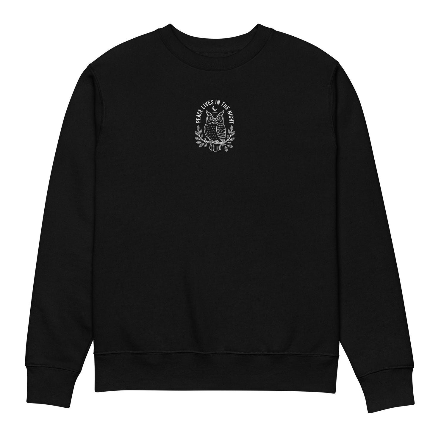 Owl Unisex Eco Sweatshirt – 'Peace Lives in the Night' in Fall | Sustainable Fashion USA Dudeily
