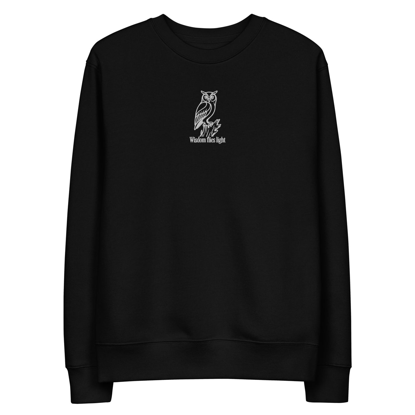Owl Unisex Eco Sweatshirt: 'Wisdom Flies Light' in Fall | Sustainable Fashion USA Dudeily