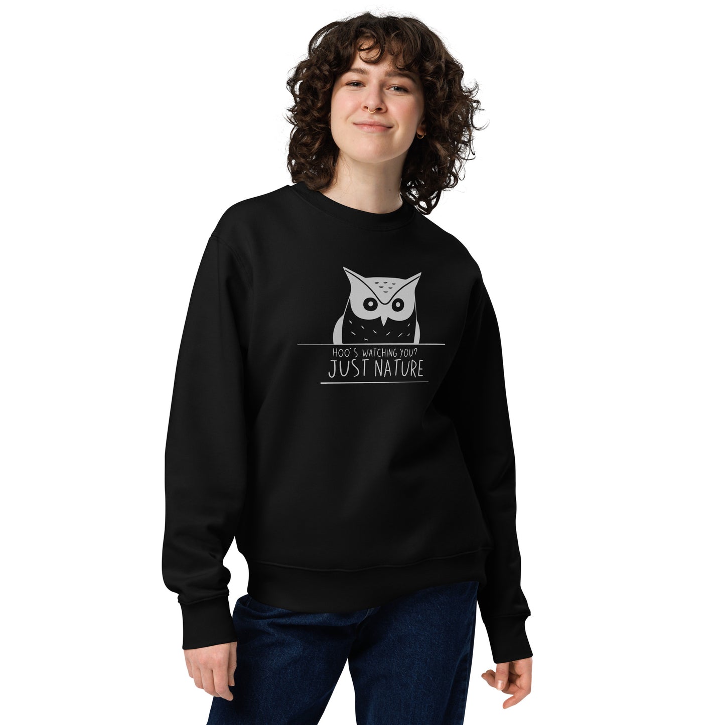 Unisex Eco Sweatshirt: 'Stay Cozy Hoot Loud' in Fall | Eco-Friendly Owl Apparel USA Black Dudeily