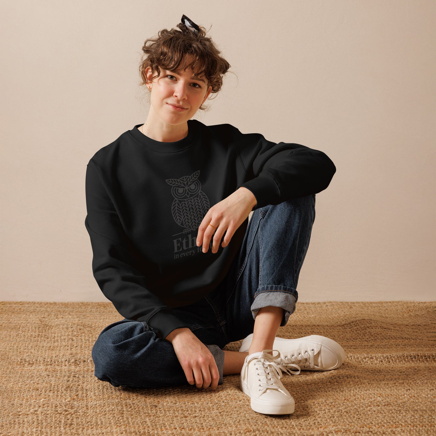 Unisex Eco Sweatshirt: 'Ethics in Every Feather' | Eco-Friendly Owl Apparel USA Dudeily