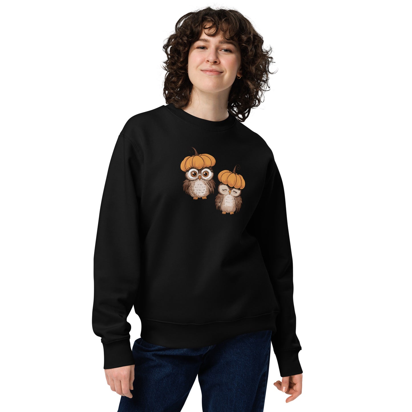 Unisex Eco Sweatshirt: Halloween Owl Sustainable & Cozy Style USA Black Dudeily