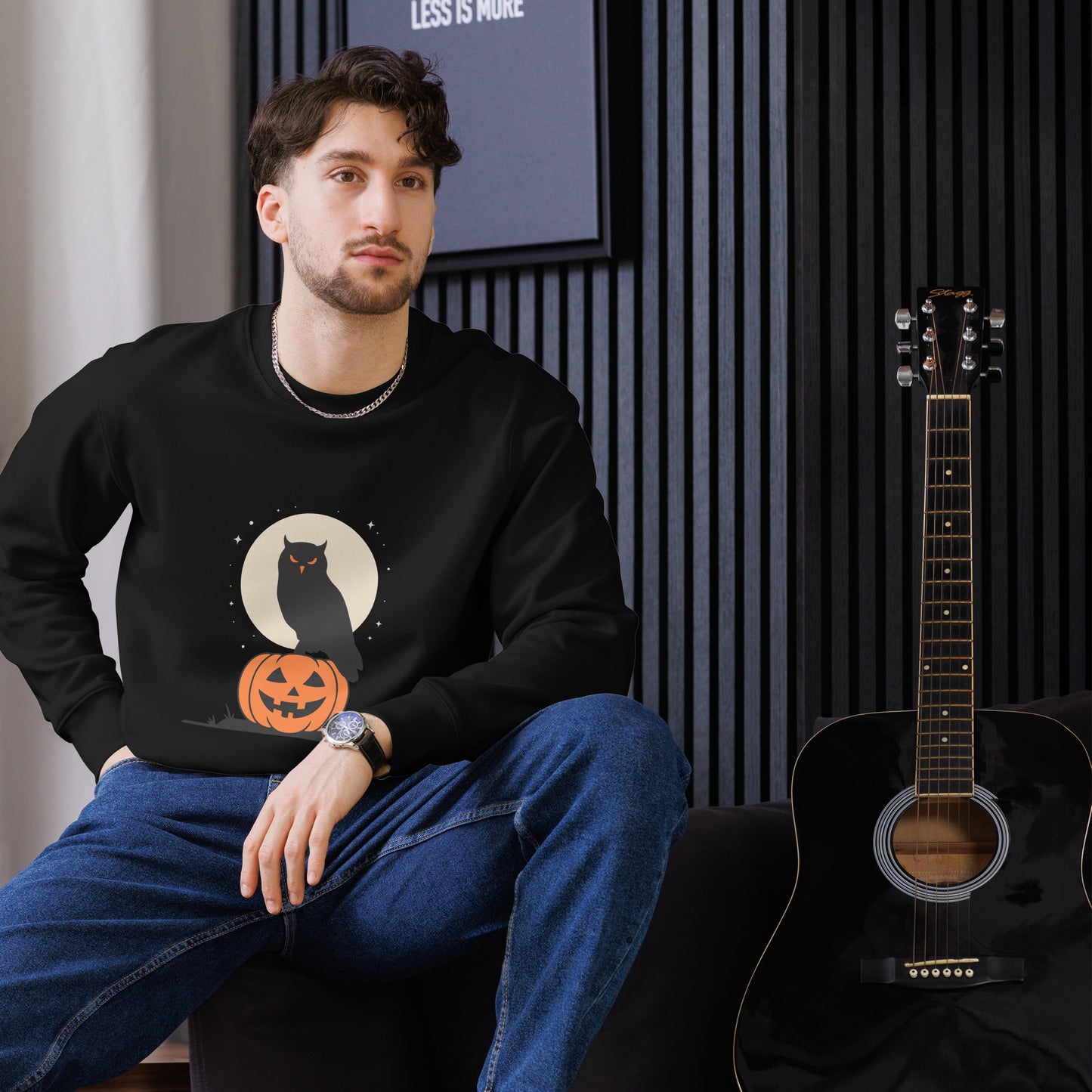 Unisex Eco Sweatshirt: Halloween Owl Cozy Sustainable Style USA Dudeily