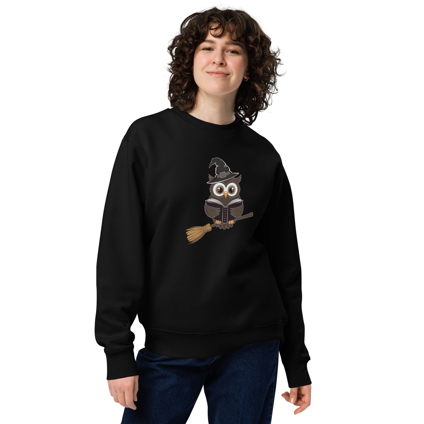 Unisex Eco Sweatshirt: Halloween Owl Cozy Sustainable Style USA Black Dudeily