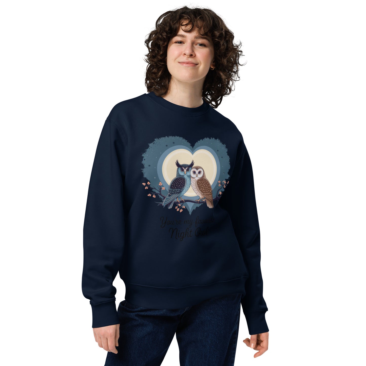Owl-Themed Unisex Eco Sweatshirt | Sustainable & Cozy Fashion French Navy Dudeily