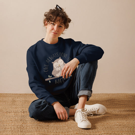 Unisex Eco Sweatshirt – Owl-Themed Organic Cotton Pullover for Sustainable Style Dudeily