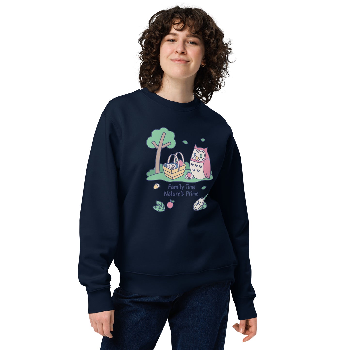 Unisex Eco Sweatshirt – OwlPure Sustainable Fashion for Family Day Comfort French Navy Dudeily