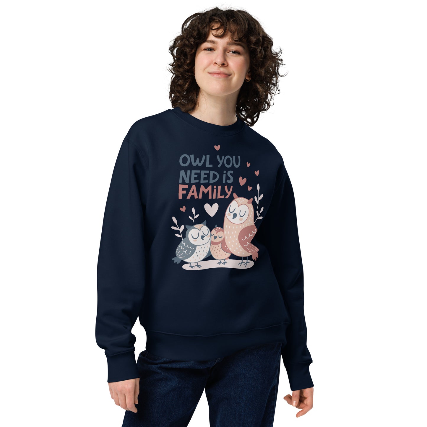 Unisex Eco Sweatshirt – OwlPure Sustainable Fashion for Family Day Comfort French Navy Dudeily