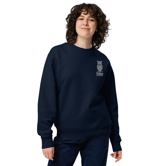 Owl Unisex Eco Sweatshirt – "Ethics in Every Feather" | Sustainable Fashion USA French Navy Dudeily
