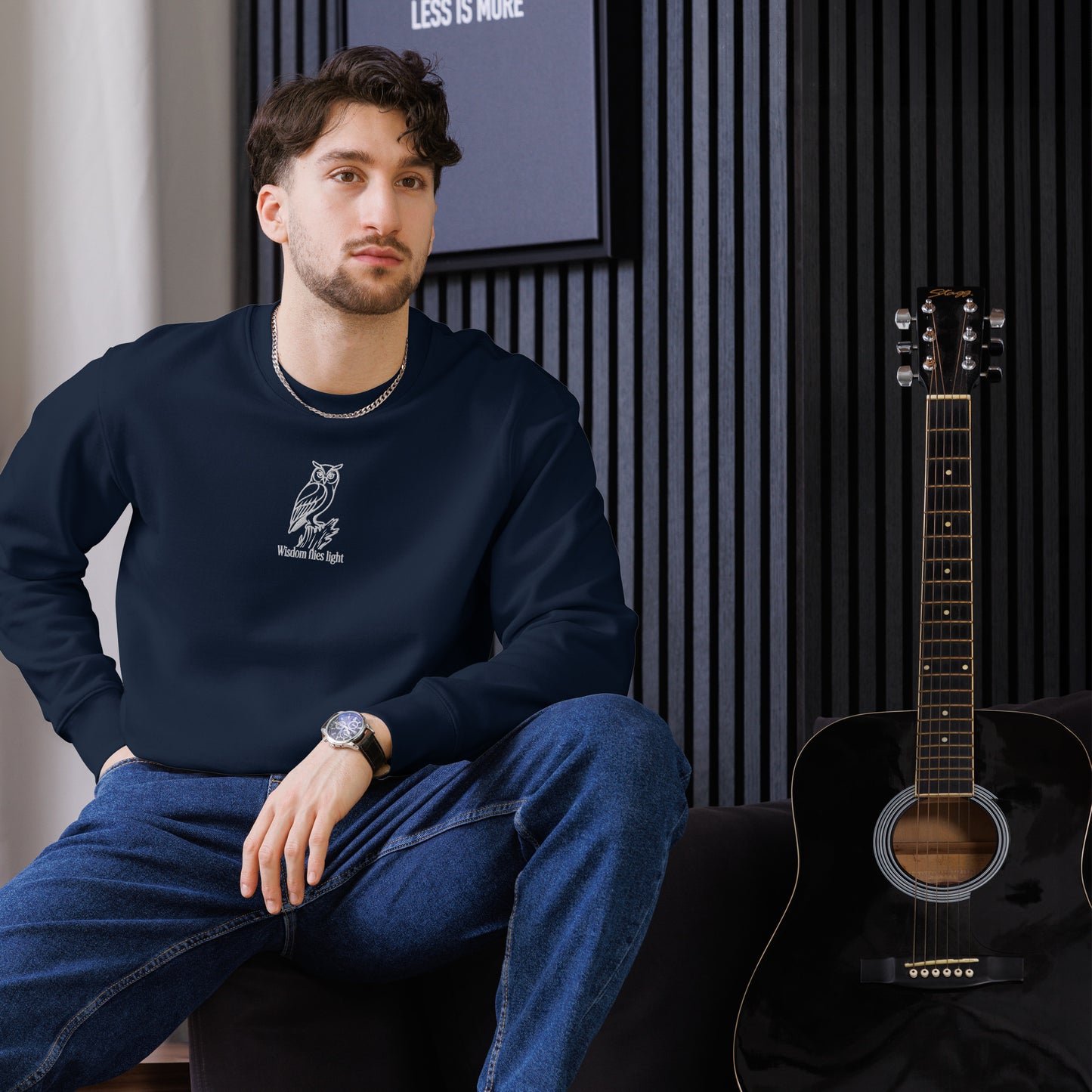 Owl Unisex Eco Sweatshirt: 'Wisdom Flies Light' in Fall | Sustainable Fashion USA Dudeily