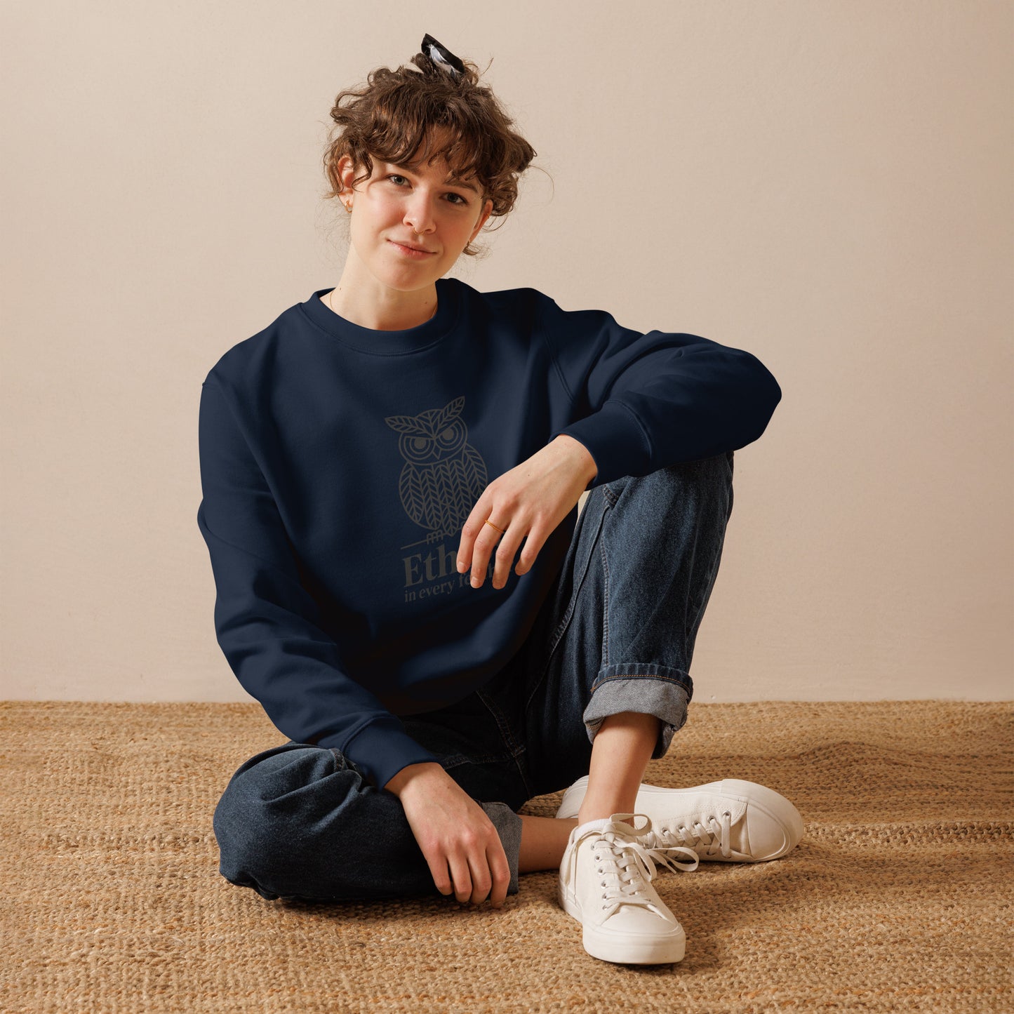 Unisex Eco Sweatshirt: 'Ethics in Every Feather' | Eco-Friendly Owl Apparel USA Dudeily