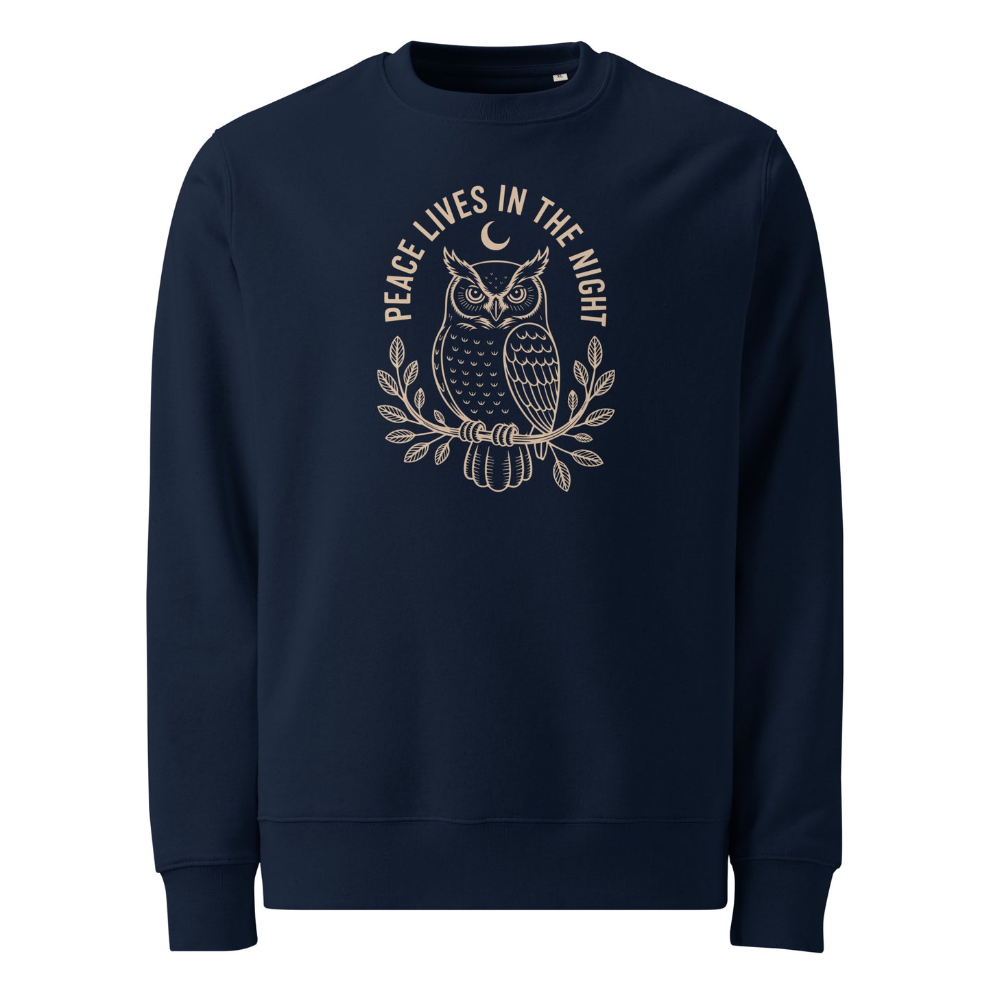 Owl Unisex Eco Sweatshirt: 'Peace in the Night' in Fall | Sustainable Owl Fashion USA Dudeily