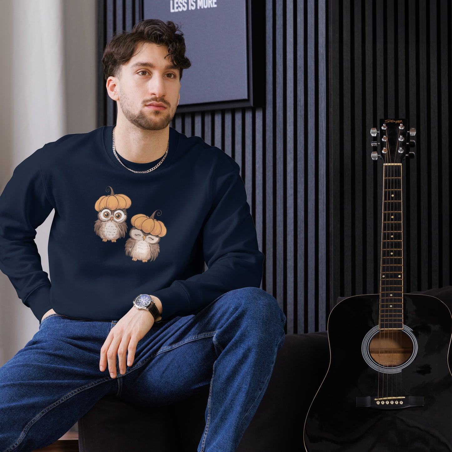 Unisex Eco Sweatshirt: Halloween Owl Sustainable Cozy Style USA Dudeily