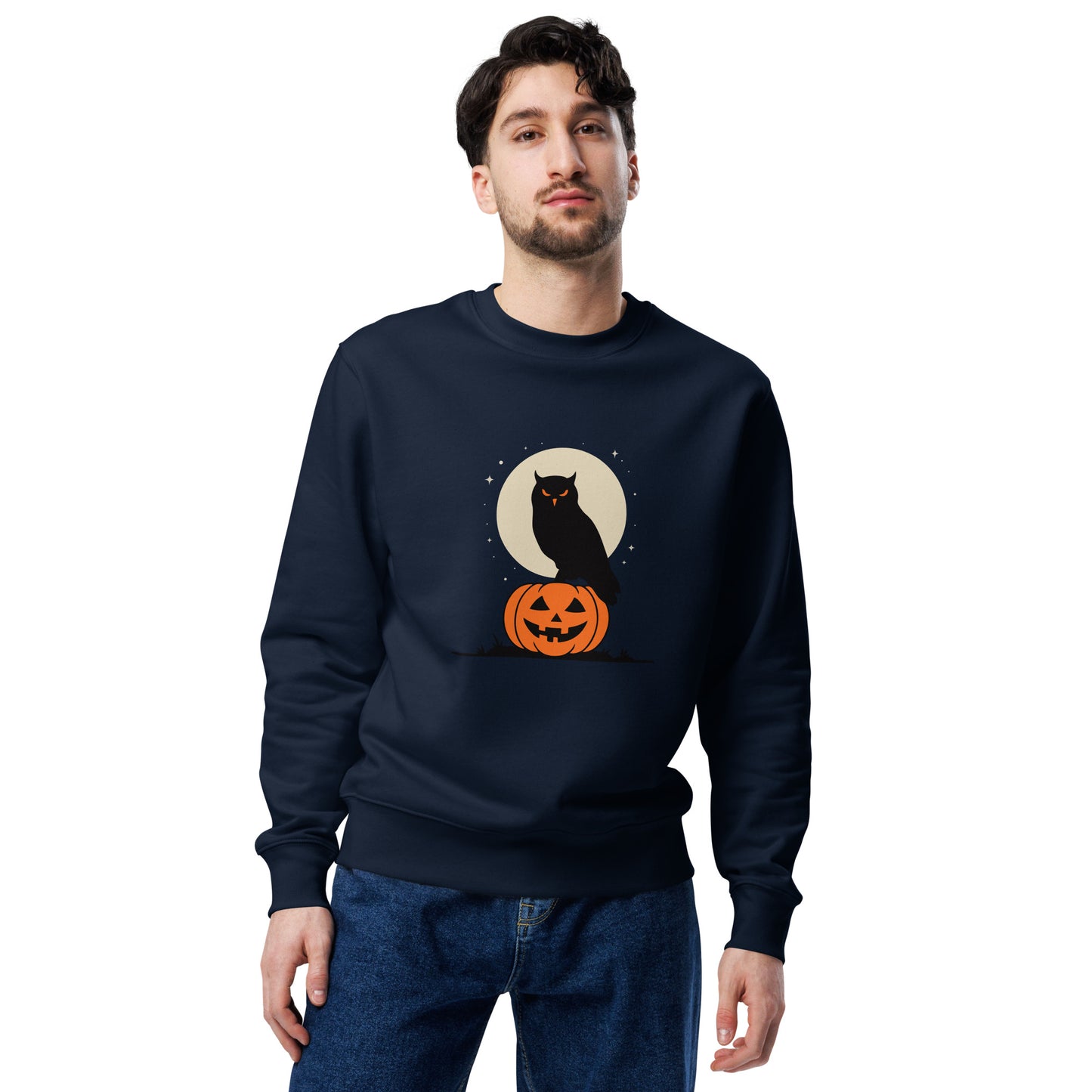 Unisex Eco Sweatshirt: Halloween Owl Cozy Sustainable Style USA Dudeily