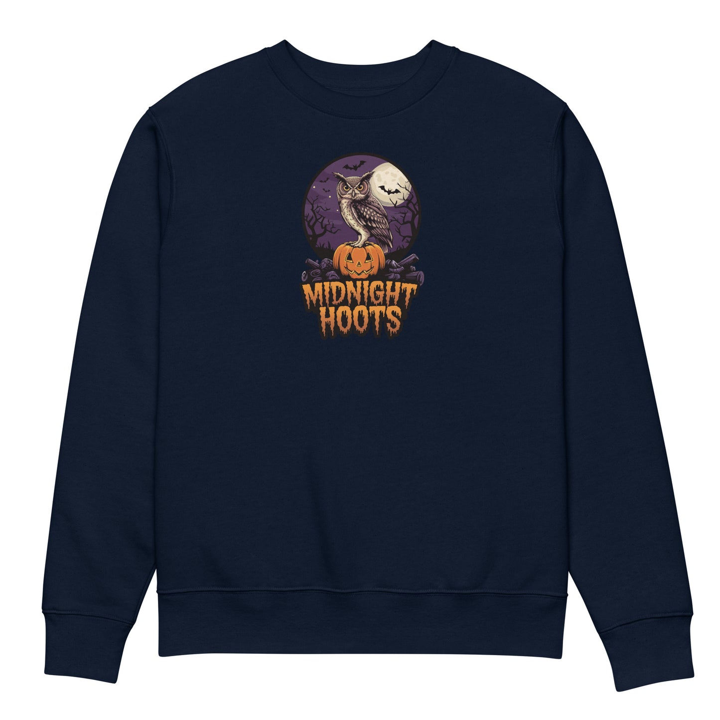 Unisex Eco Sweatshirt: Halloween Owl Cozy Sustainable Fashion USA French Navy Dudeily