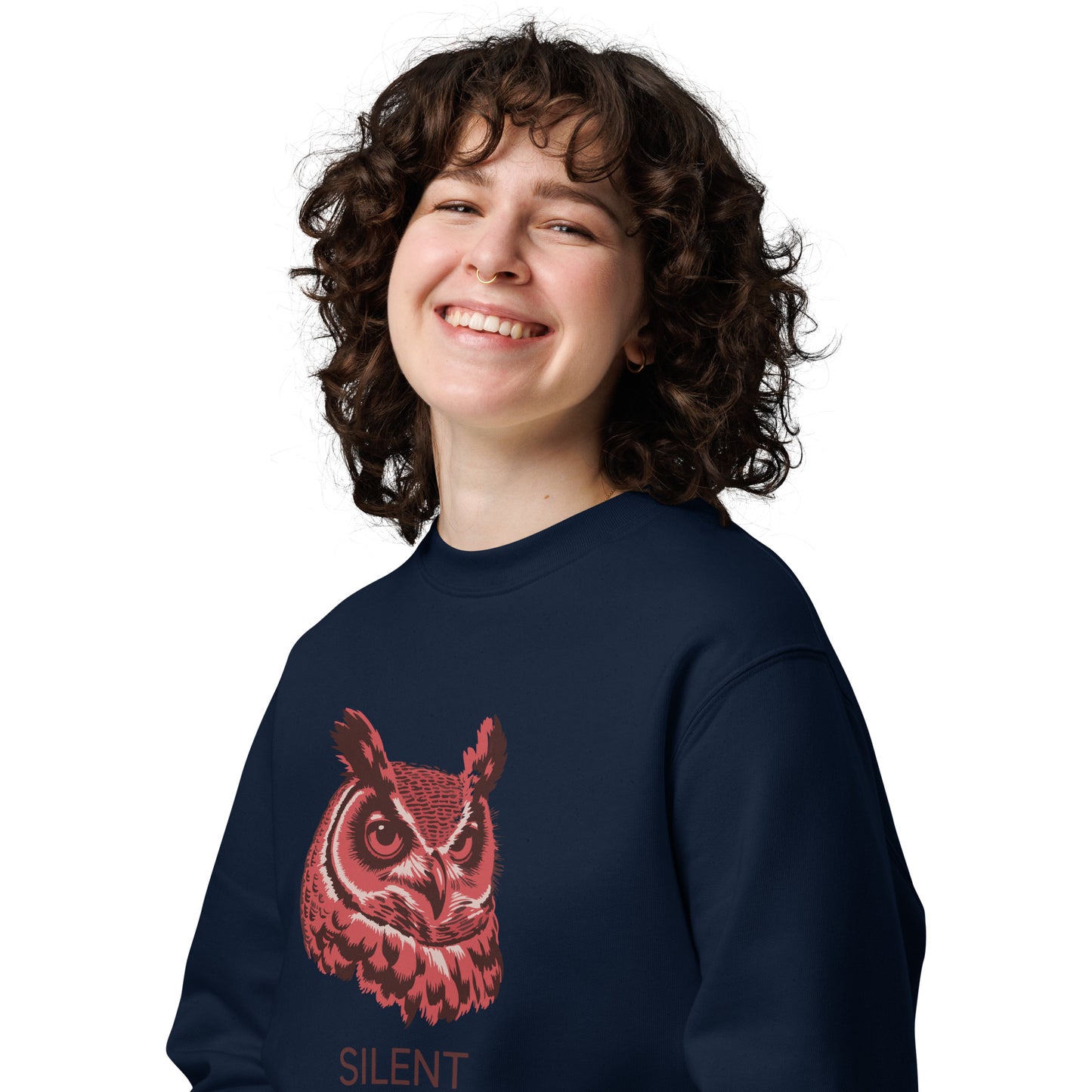 Unisex Eco Sweatshirt: ‘Silent Watcher’ in Fall | Eco-Friendly Owl Apparel USA Dudeily