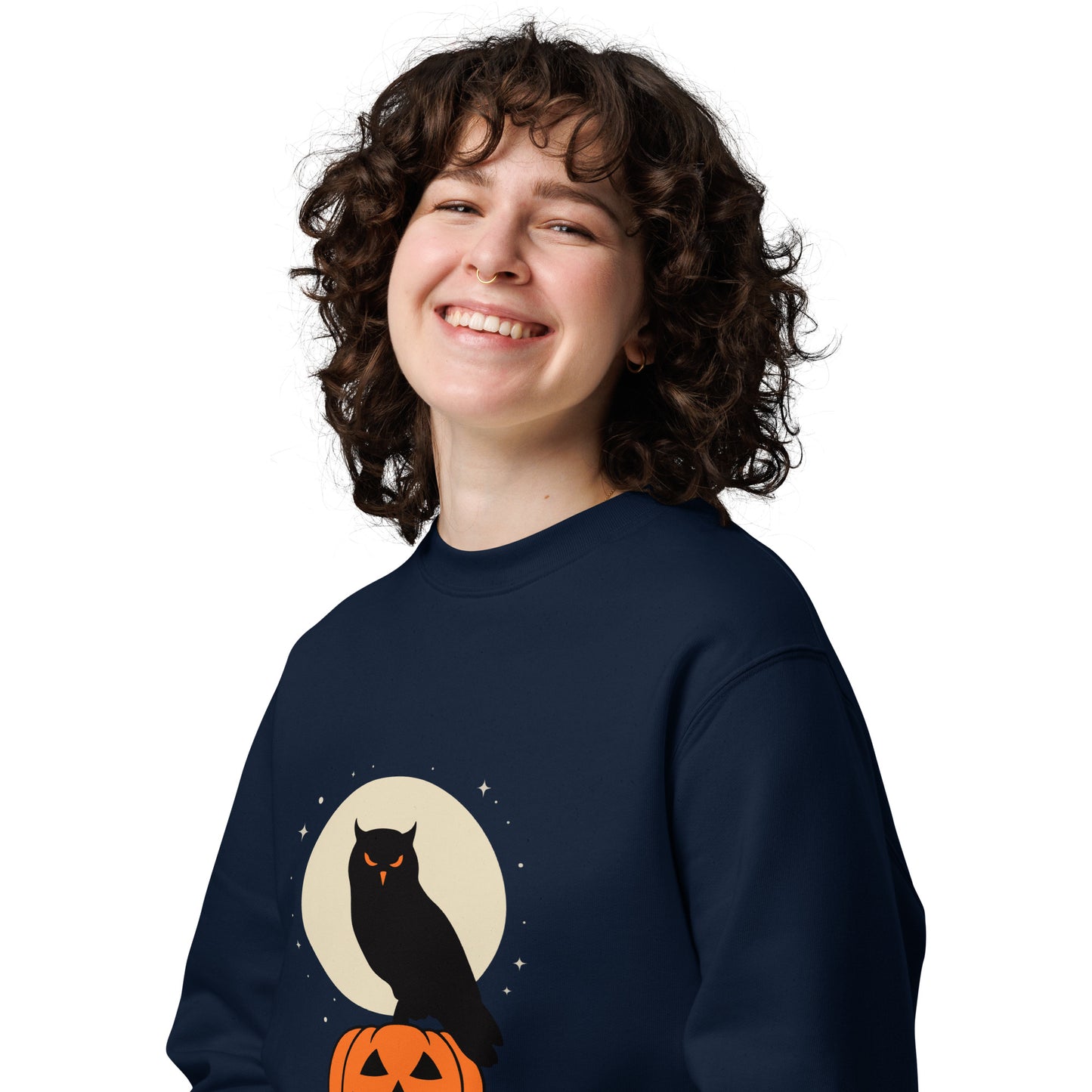 Unisex Eco Sweatshirt: Halloween Owl Cozy Sustainable Style USA Dudeily