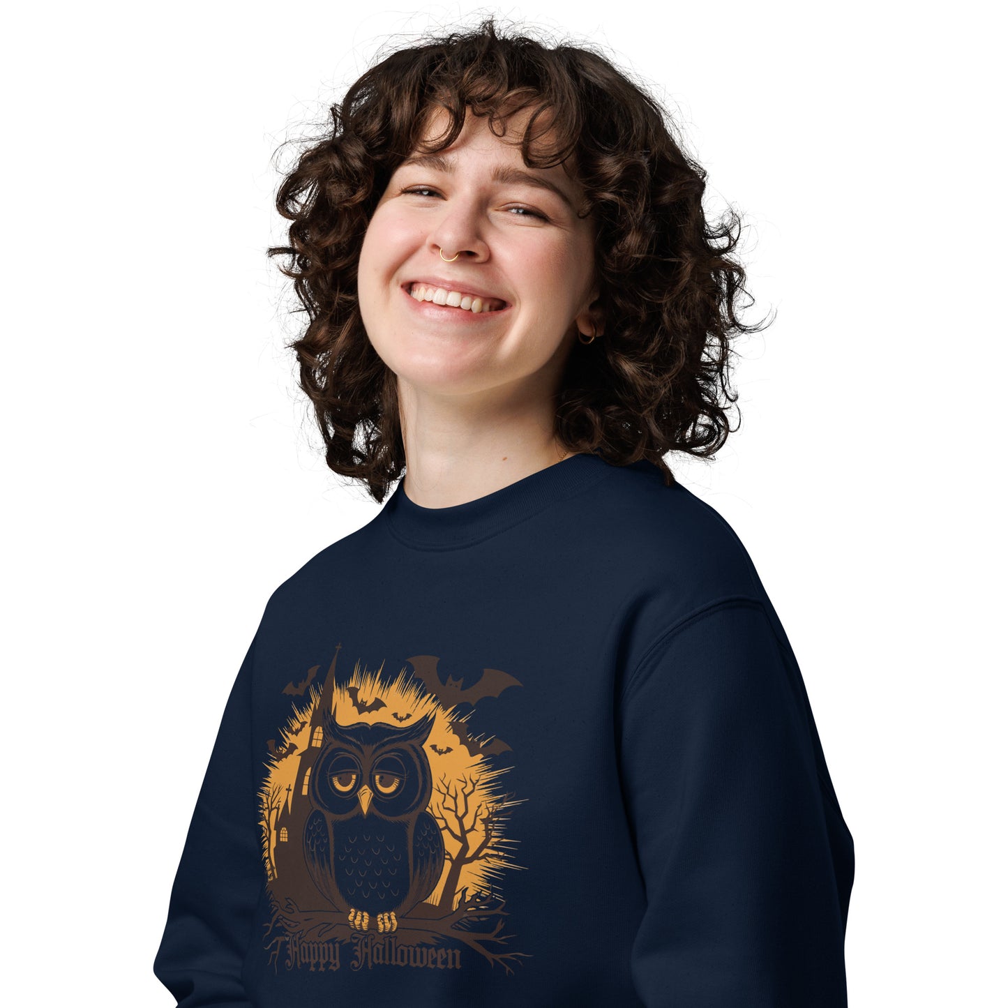 Unisex Eco Sweatshirt: Halloween Owl Cozy Sustainable Style USA Dudeily