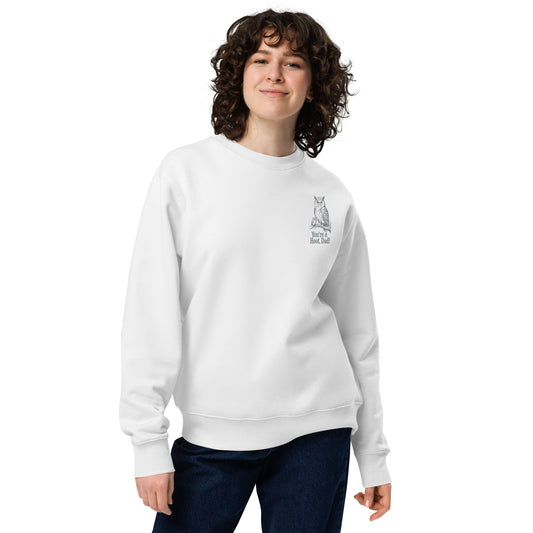 Owl-Themed Unisex Eco Sweatshirt | Sustainable Fashion for Eco-Conscious Living White Dudeily