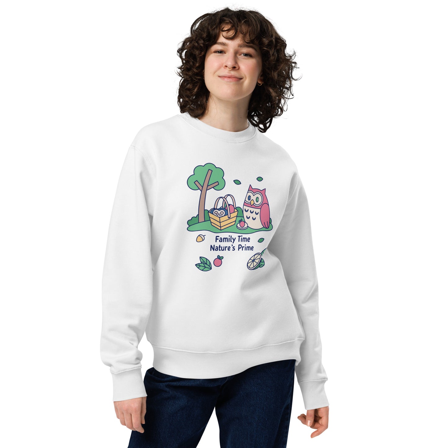 Unisex Eco Sweatshirt – OwlPure Sustainable Fashion for Family Day Comfort White Dudeily