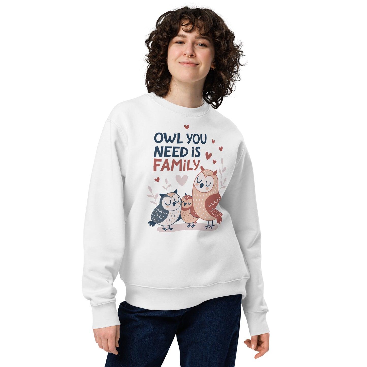 Unisex Eco Sweatshirt – OwlPure Sustainable Fashion for Family Day Comfort White Dudeily