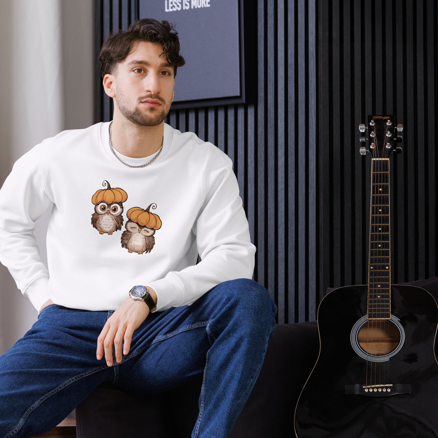 Unisex Eco Sweatshirt: Halloween Owl Sustainable Cozy Style USA Dudeily