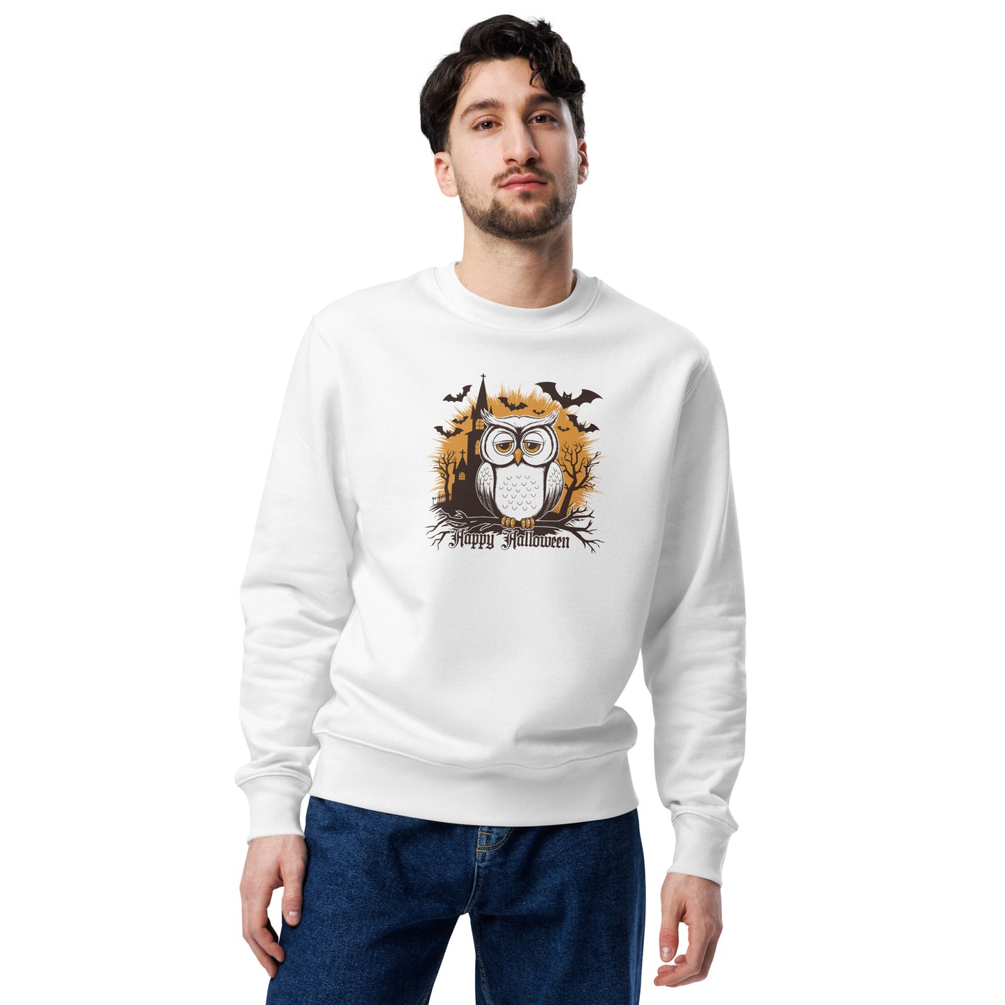 Unisex Eco Sweatshirt: Halloween Owl Cozy Sustainable Style USA Dudeily