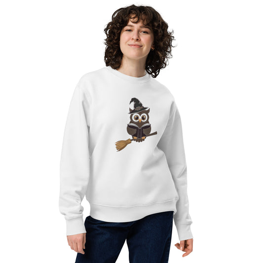 Unisex Eco Sweatshirt: Halloween Owl Cozy Sustainable Style USA White Dudeily