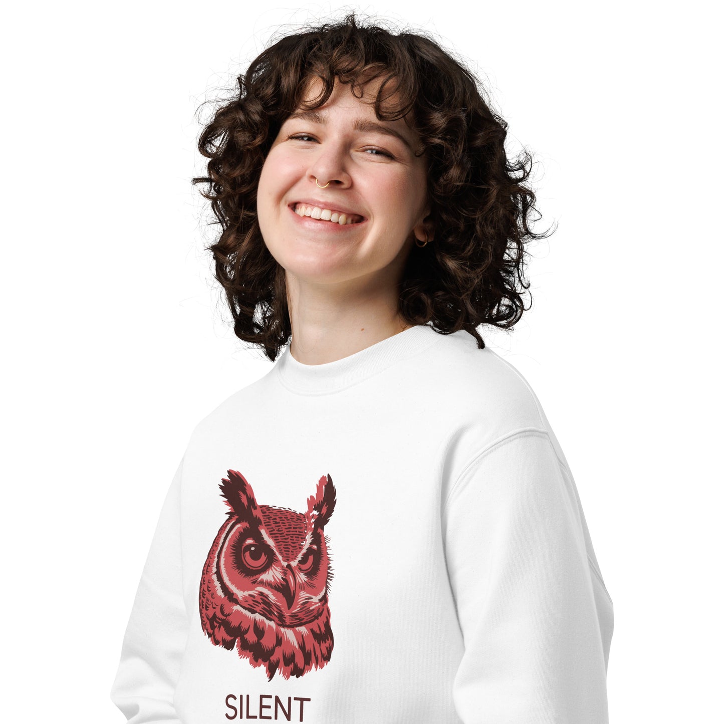 Unisex Eco Sweatshirt: ‘Silent Watcher’ in Fall | Eco-Friendly Owl Apparel USA Dudeily