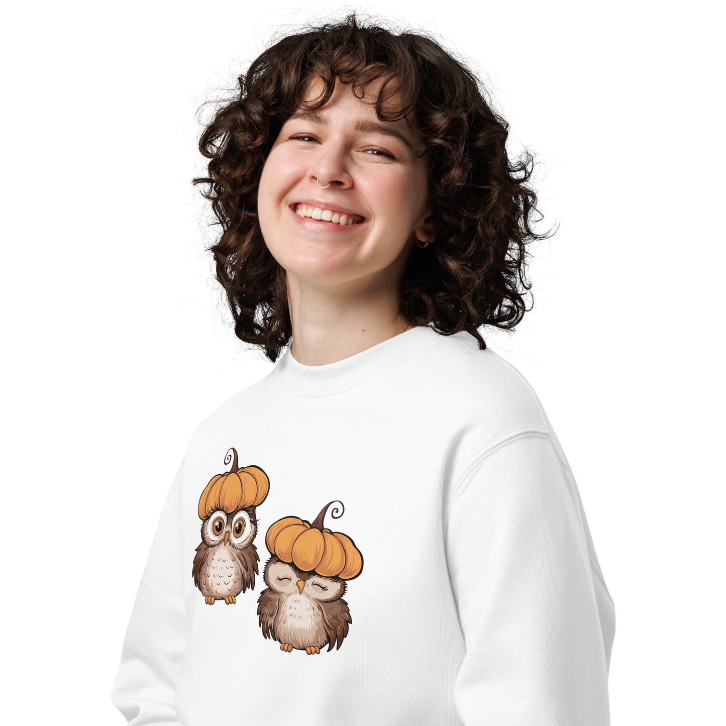Unisex Eco Sweatshirt: Halloween Owl Sustainable Cozy Style USA Dudeily