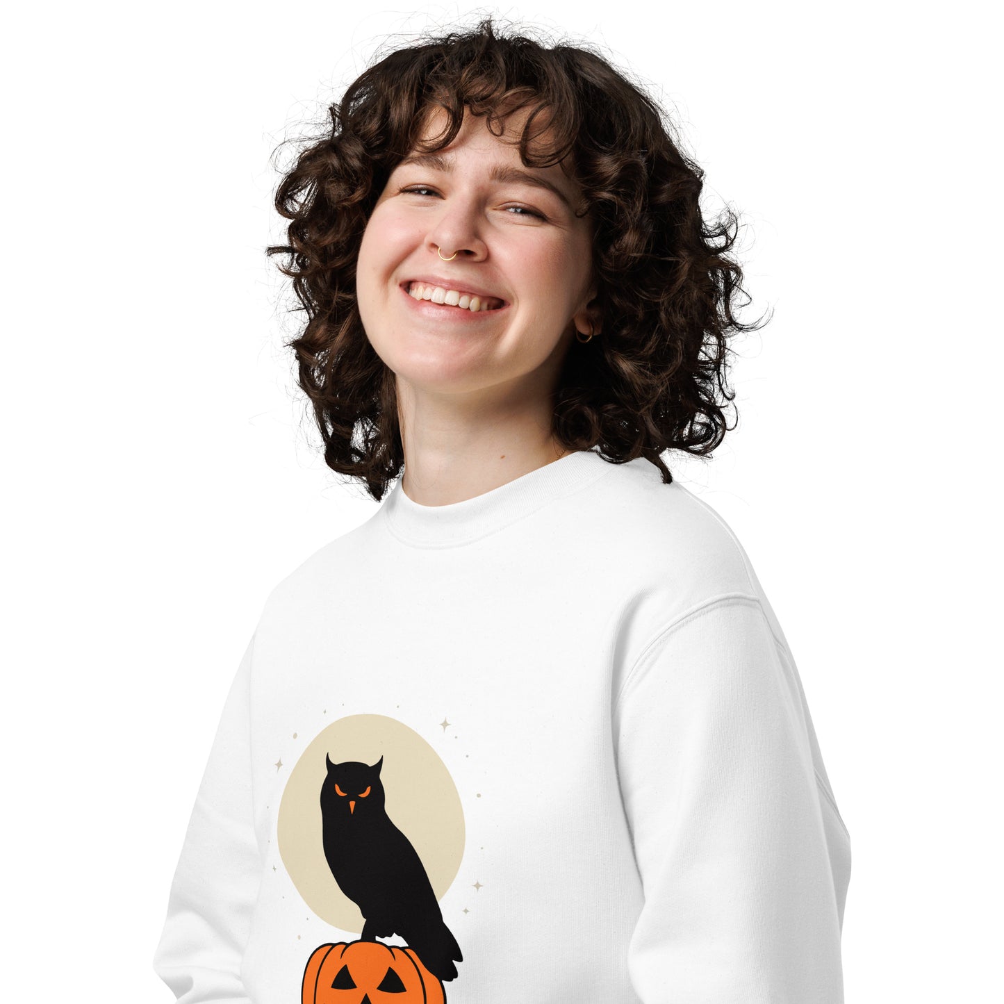 Unisex Eco Sweatshirt: Halloween Owl Cozy Sustainable Style USA Dudeily