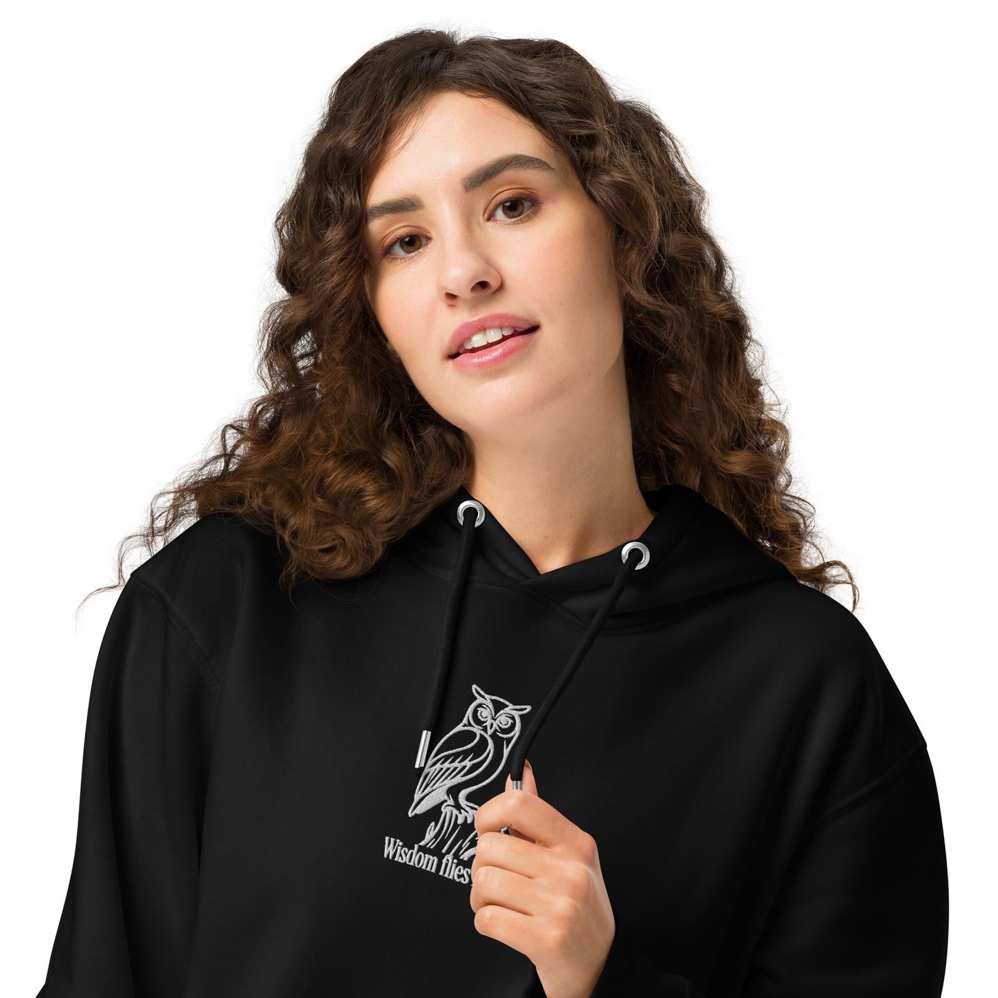 Owl Unisex Essential Organic Hoodie: 'Wisdom Flies Light' in Fall | Sustainable Fashion Dudeily