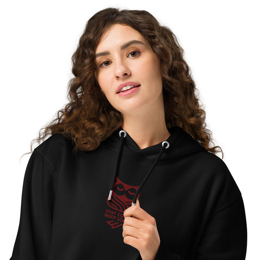 Sustainable Fashion USA-Owl Unisex Essential Organic Hoodie: 'Stay Cozy Hoot Loud' in Fall Black Dudeily