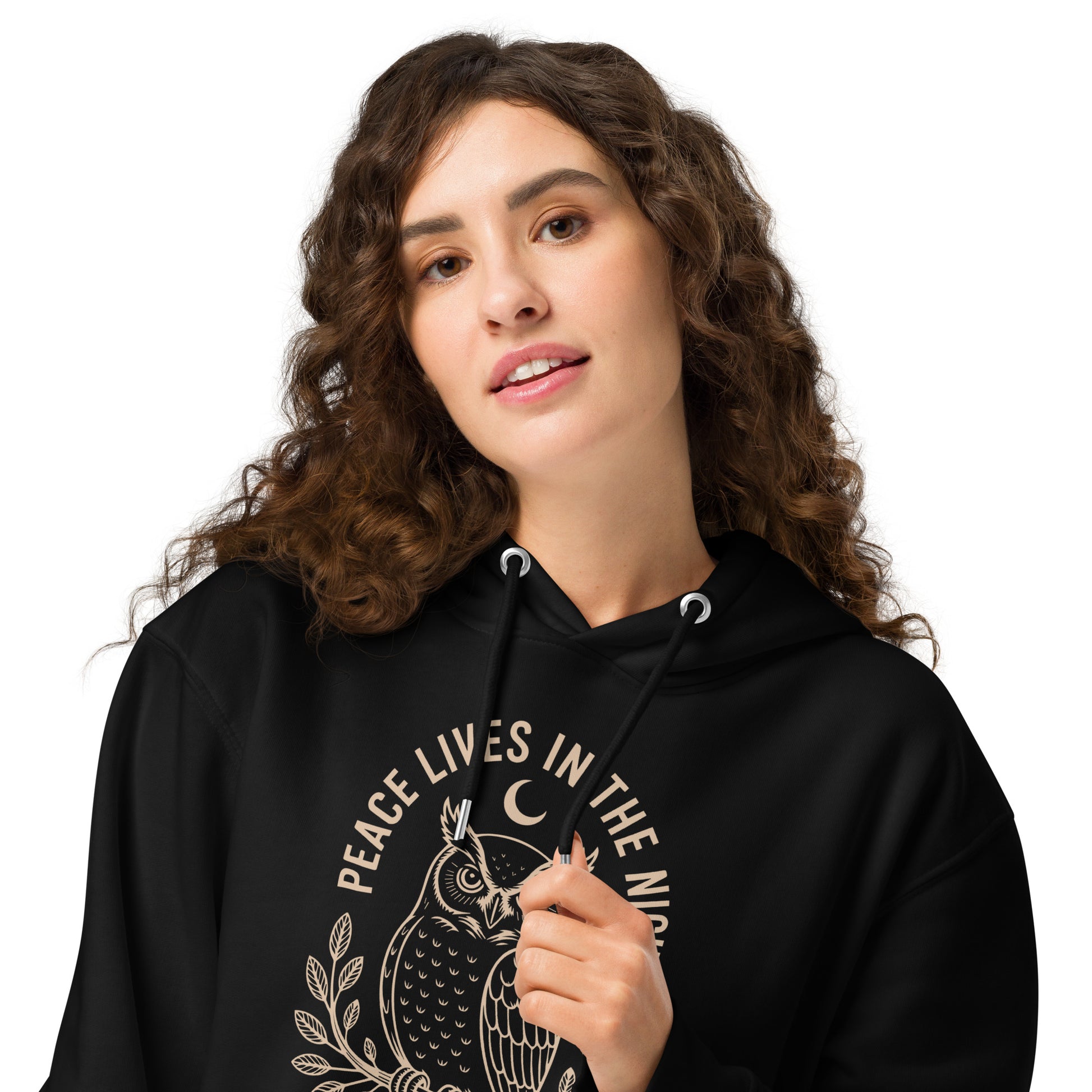 Unisex Essential Organic Hoodie: 'Peace in the Night' in Fall | Sustainable Owl Fashion USA Dudeily