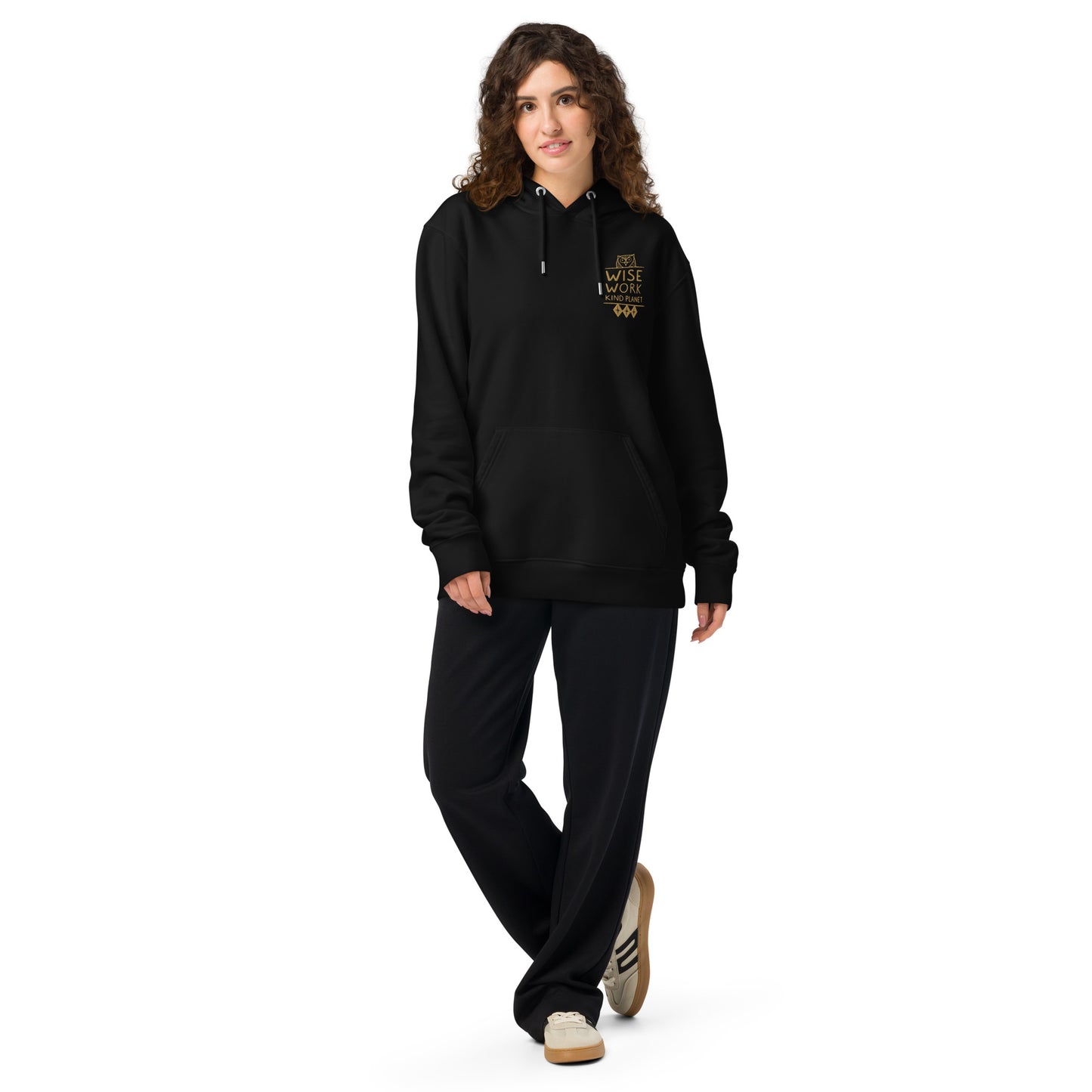 Unisex Essential Organic Hoodie: Wise Work, Kind Planet | Owl Embroidered Sustainable Fashion Dudeily