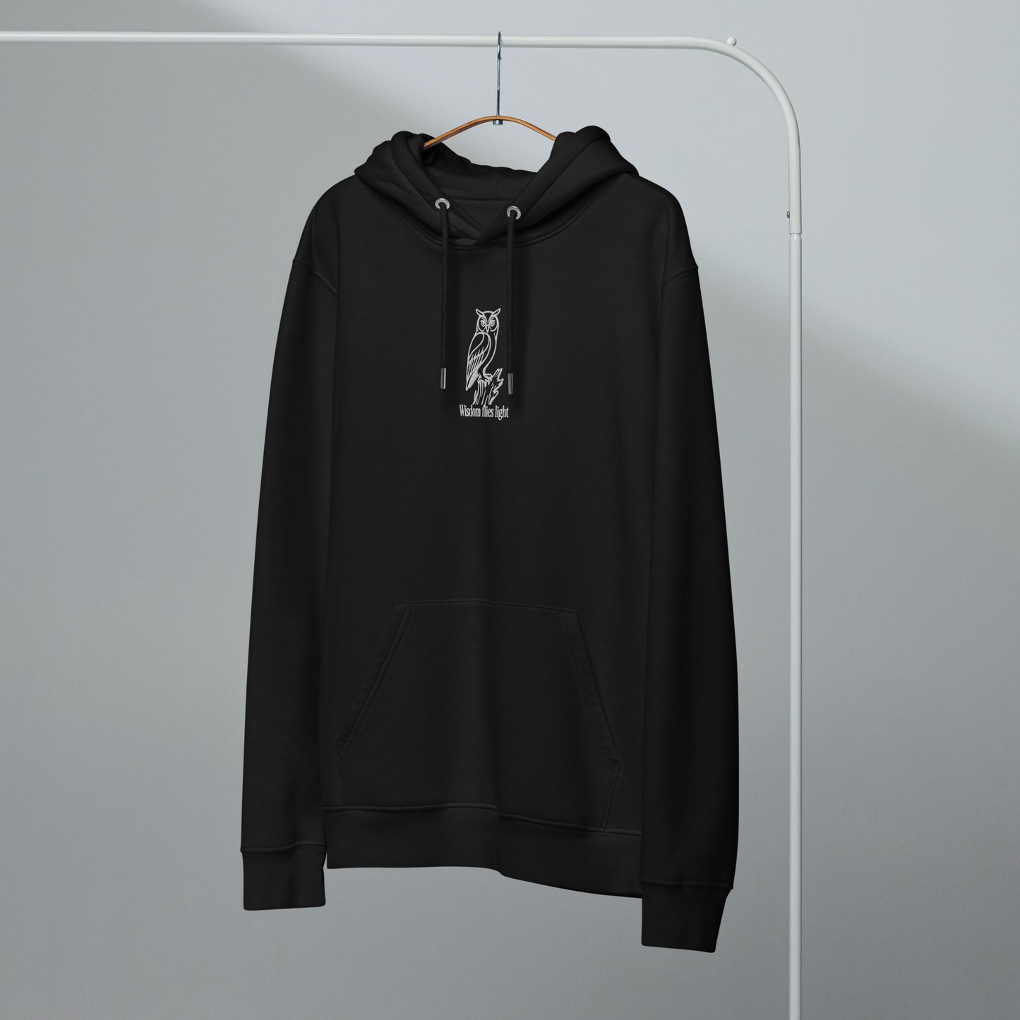 Owl Unisex Essential Organic Hoodie: 'Wisdom Flies Light' in Fall | Sustainable Fashion Dudeily