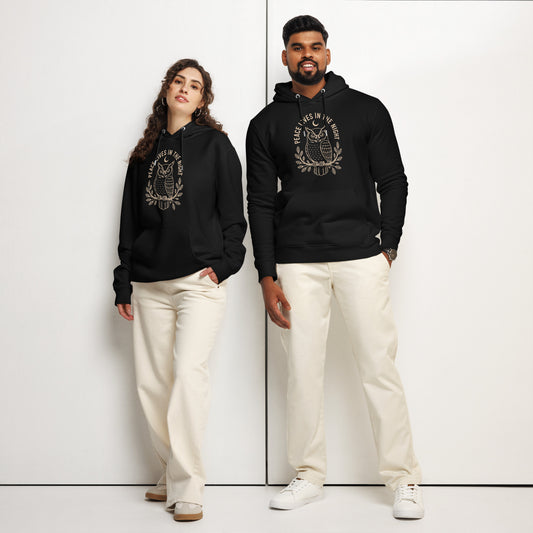 Unisex Essential Organic Hoodie: 'Peace in the Night' in Fall | Sustainable Owl Fashion USA Dudeily