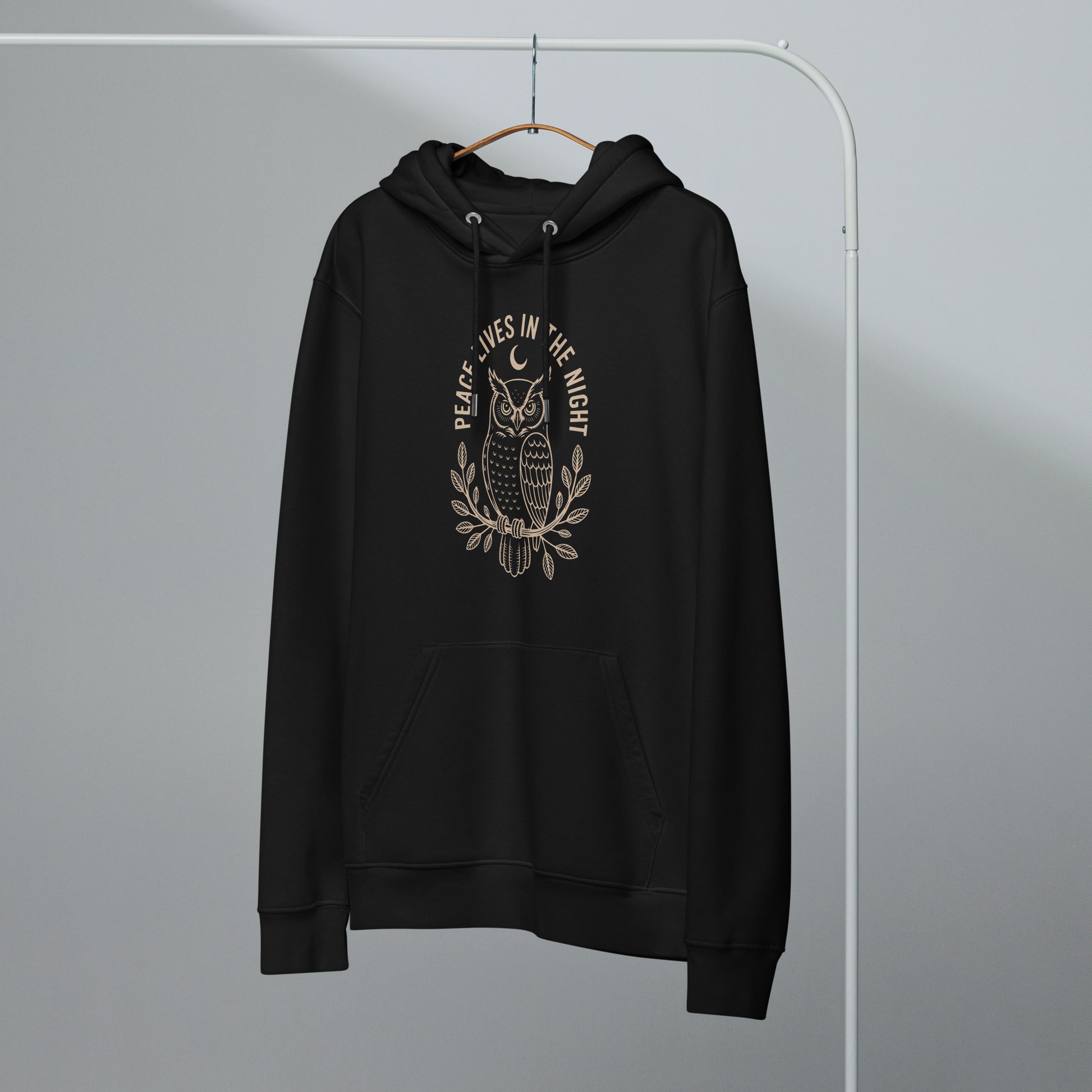 Unisex Essential Organic Hoodie: 'Peace in the Night' in Fall | Sustainable Owl Fashion USA Dudeily