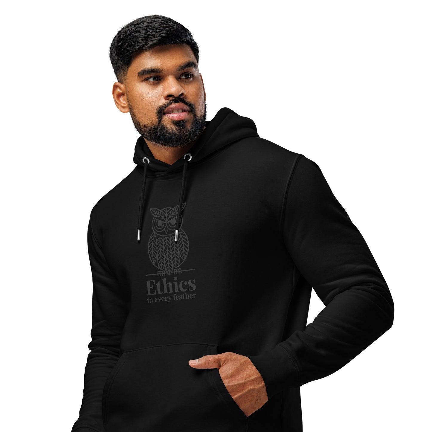 Unisex Essential Organic Hoodie: 'Ethics in Every Feather' | Sustainable Owl Fashion USA Dudeily