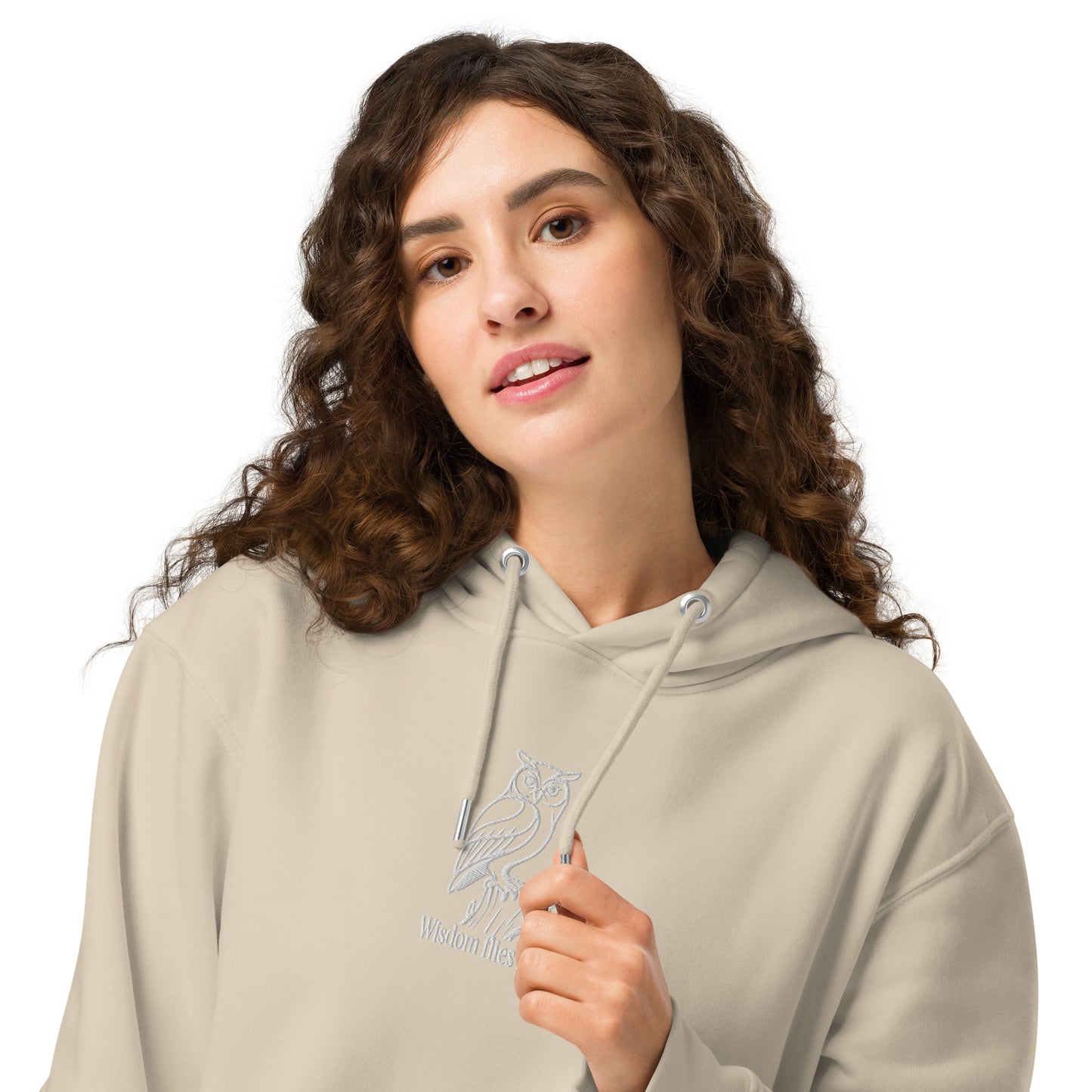 Owl Unisex Essential Organic Hoodie: 'Wisdom Flies Light' in Fall | Sustainable Fashion Dudeily