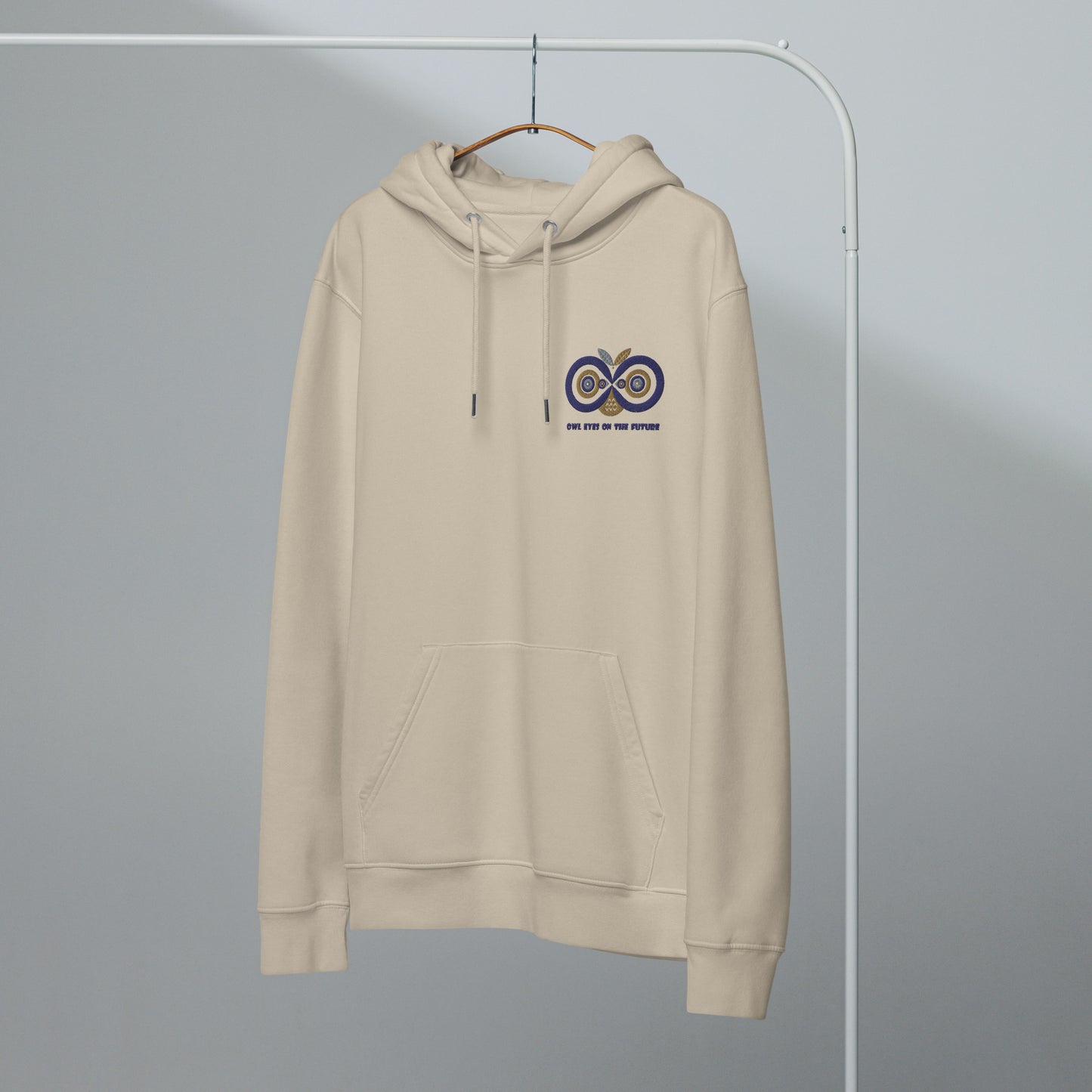 Unisex Essential Organic Hoodie: Owl Eyes on the Future | Owl Embroidered Eco-Friendly Fashion Dudeily