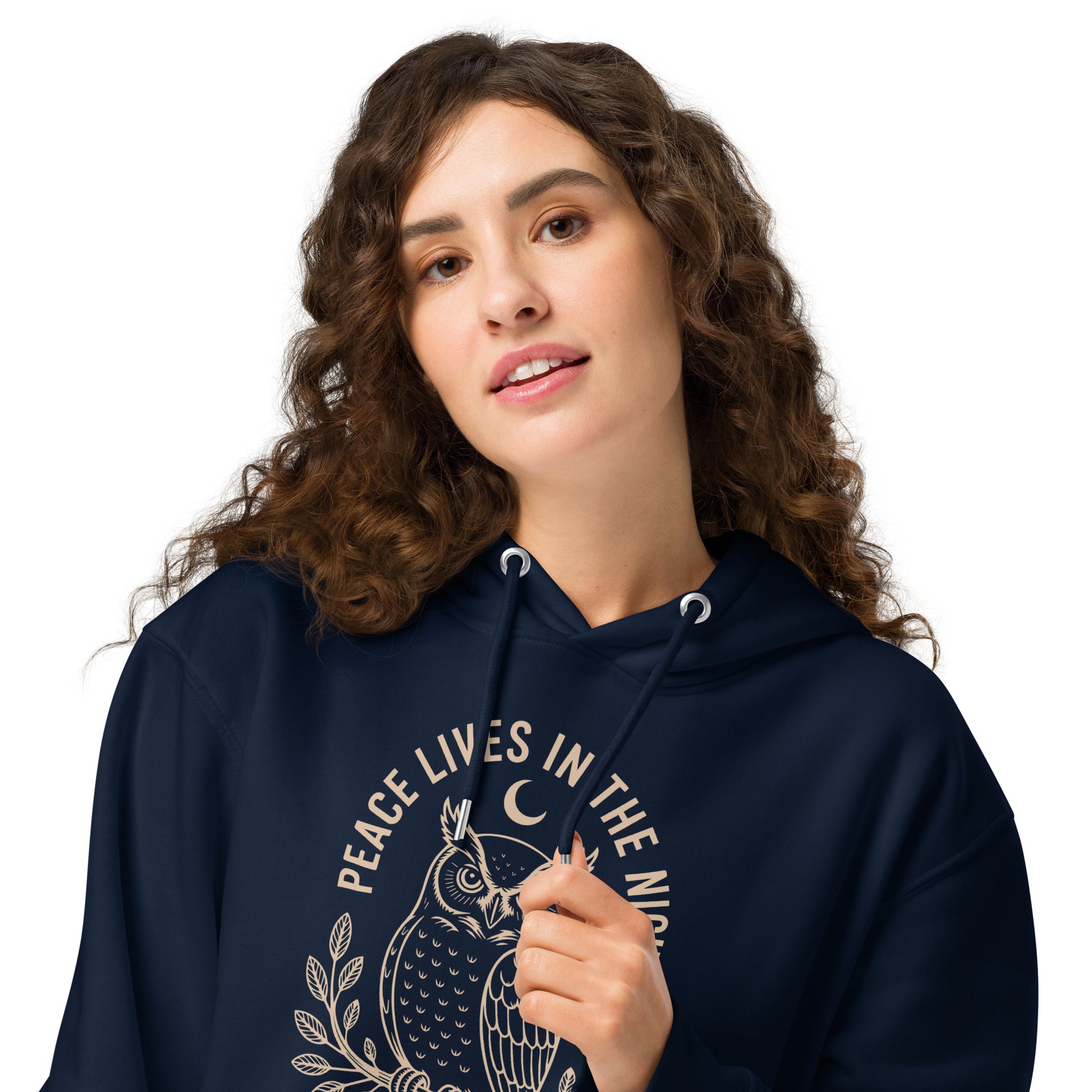 Unisex Essential Organic Hoodie: 'Peace in the Night' in Fall | Sustainable Owl Fashion USA Dudeily