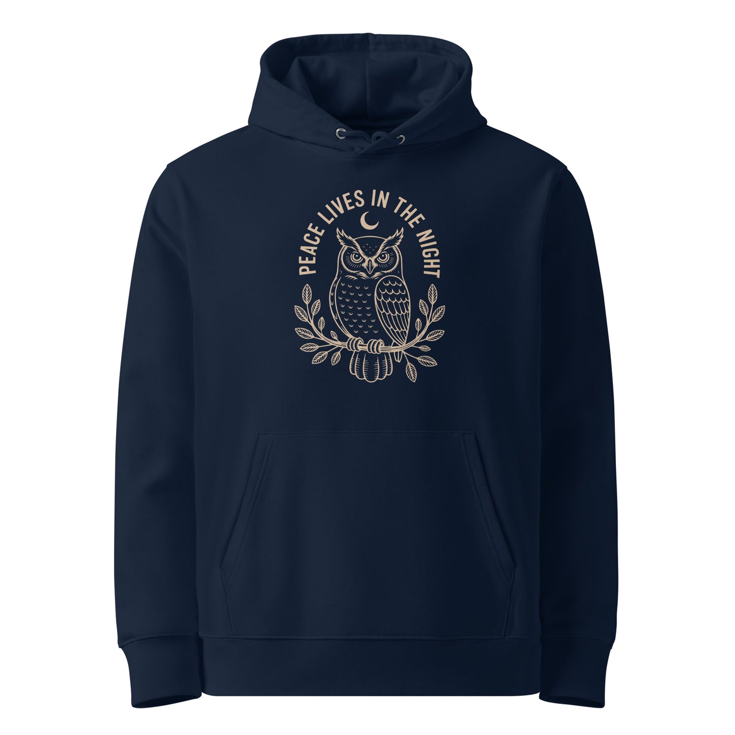Unisex Essential Organic Hoodie: 'Peace in the Night' in Fall | Sustainable Owl Fashion USA Dudeily