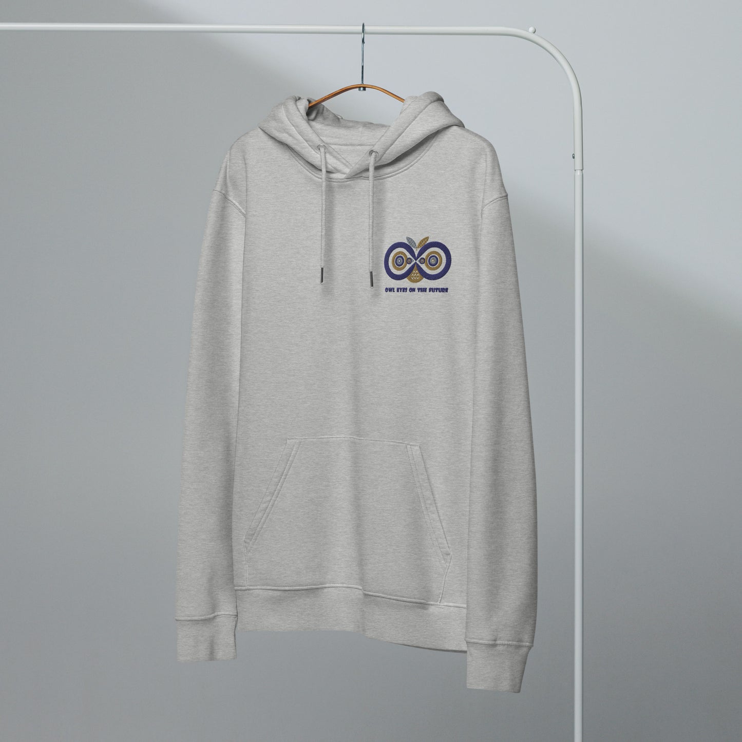 Unisex Essential Organic Hoodie: Owl Eyes on the Future | Owl Embroidered Eco-Friendly Fashion Dudeily