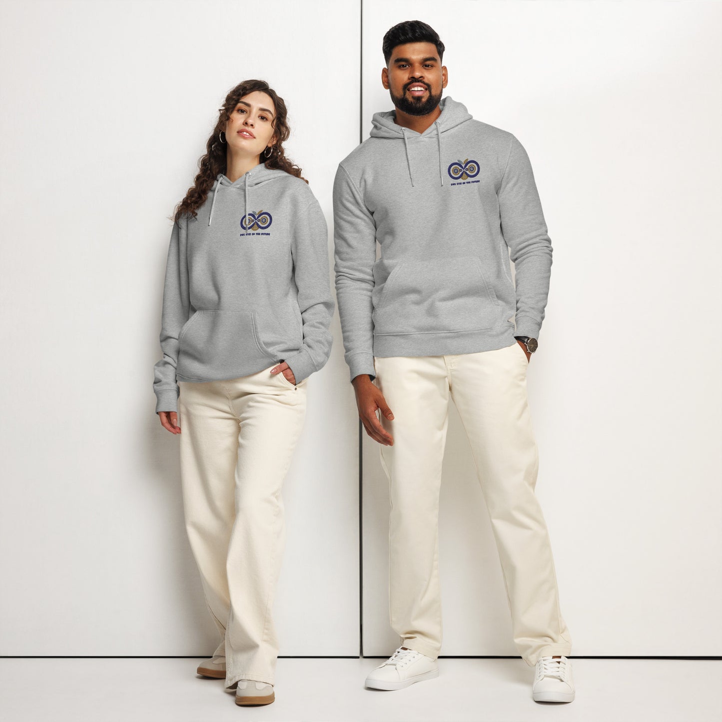 Unisex Essential Organic Hoodie: Owl Eyes on the Future | Owl Embroidered Eco-Friendly Fashion Dudeily