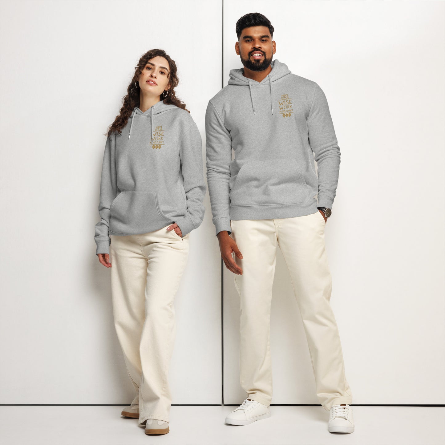 Unisex Essential Organic Hoodie: Wise Work, Kind Planet | Owl Embroidered Sustainable Fashion Dudeily